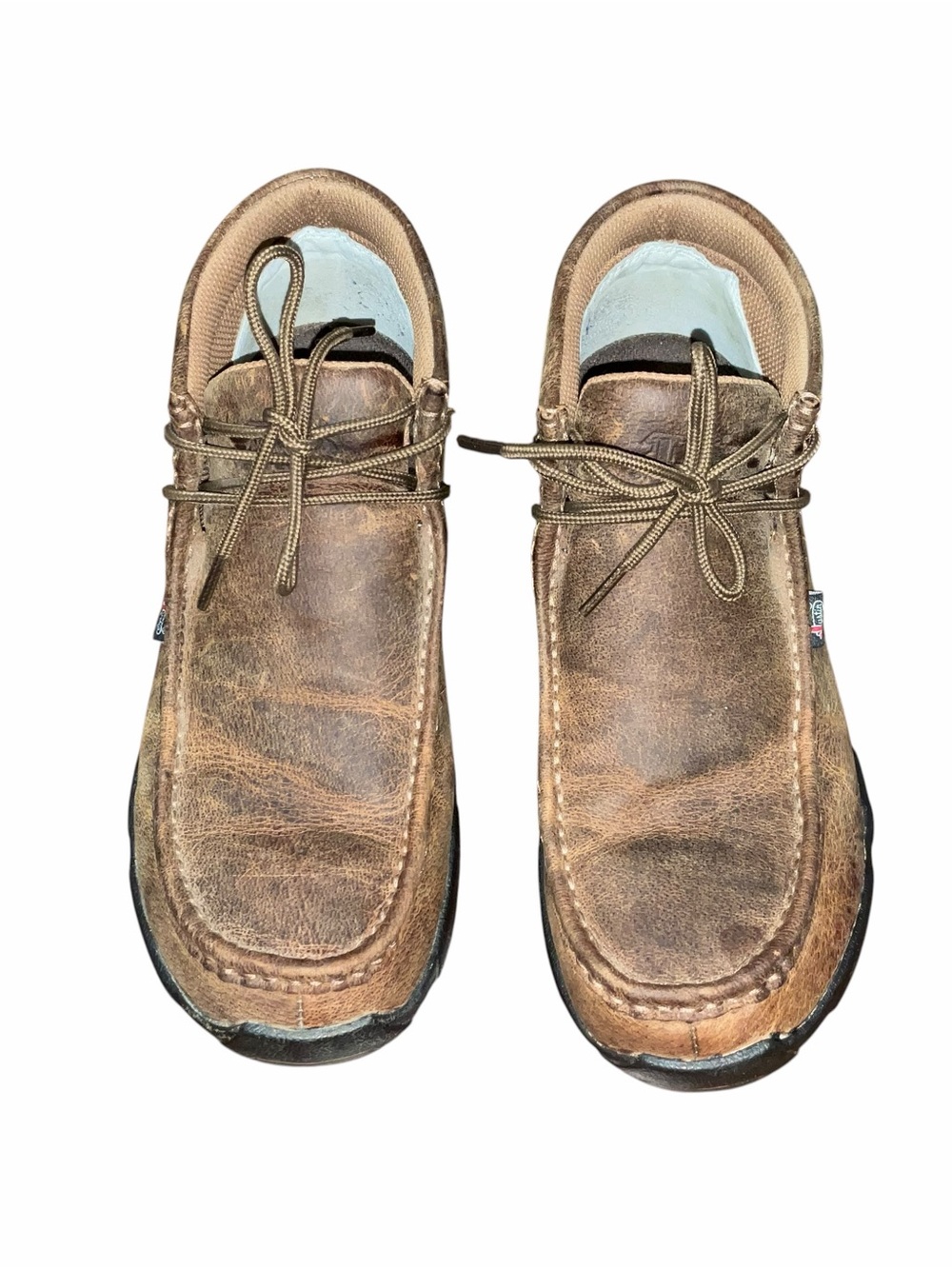 Justin Boots Men’s Leather Driving Moc Boots Brown Distressed Lace-Up Size 9M